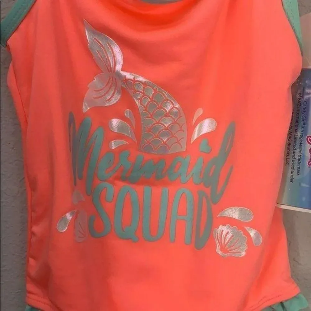 Candy Girl Mermaid Squad One Piece Small Bathing suit orange teal coral Swimsuit